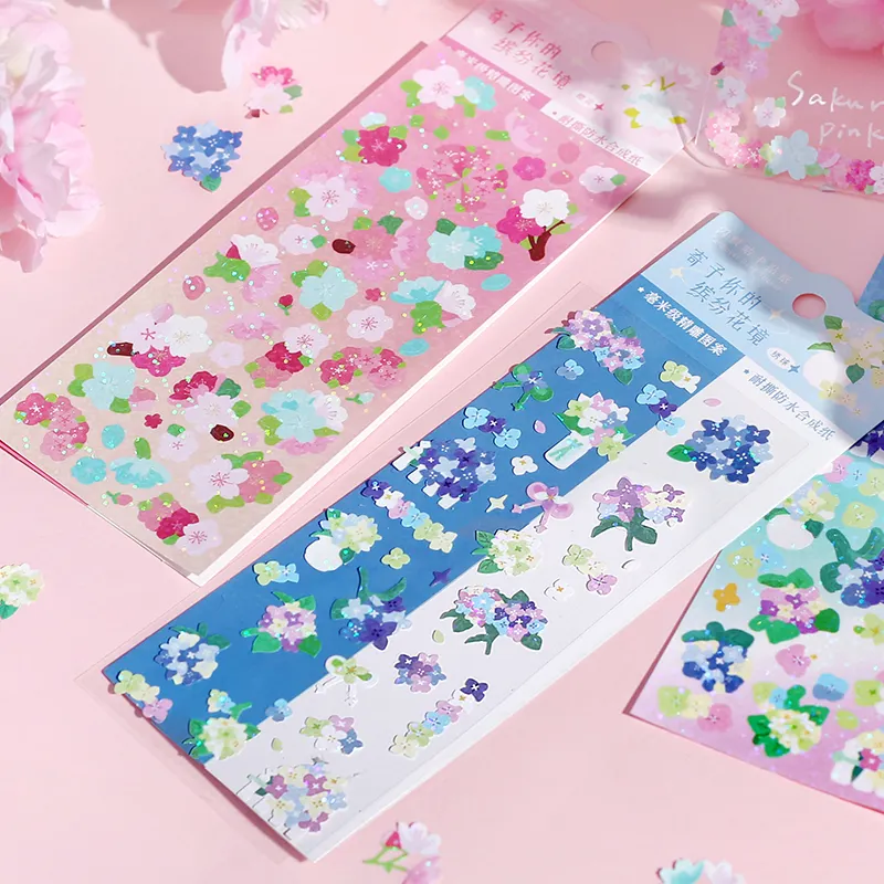 6 design 1 pcs / set stickers laser anime flower cute kawaii flash decoration waterproof stickers pack for Diary Scrap Book