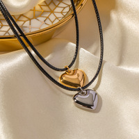 Collier de luxe pour femmes en acier inoxydable avec pendentif cœur épais en corde de cire noire plaqué or 18 carats