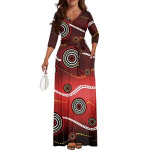 Moq=1 Vestido Largo Personalizado de Estilo Aborigen con Pintura de Puntos, Elegante y de Lujo para Mujer, con Cuello en V, para Fiesta de Graduación, Impresión Bajo Demanda - Product Image 5