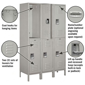 STORION LK-6 Casiers métalliques robustes à 2 niveaux, 3 colonnes, 6 compartiments, avec serrure électronique, étagères réglables, crochets et ventilation - Product Image 2