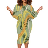 Nouvel Arrivage – Jupe Courte Femme Écologique à Manches Chauve-Souris Imprimée sur Demande, Motif Kanaka Aloha Mokihana Lei Tissé Artisanal