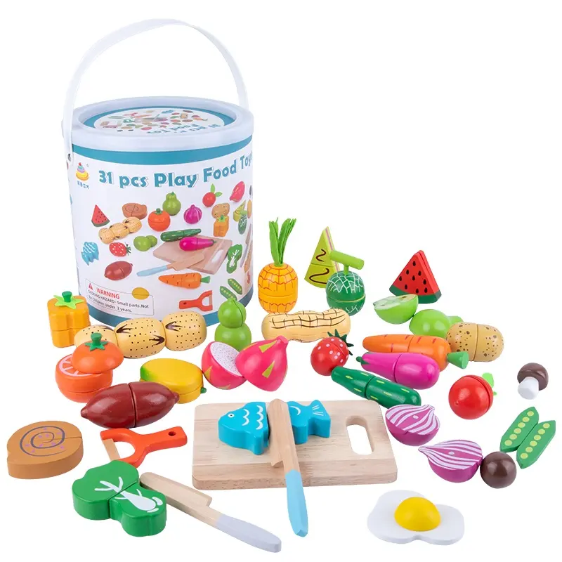 Play house simulation 31pcs fruit wooden toys barreled vegetables cut to see the kitchen children's educational toys