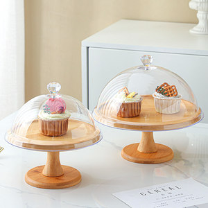 <span class=keywords><strong>Plateau</strong></span> à gâteau rond en bambou sur <span class=keywords><strong>pied</strong></span> avec couvercle, style japonais, pour pain, dessert, fruits et collations - utilisation pour la pause-thé - Product Image 5