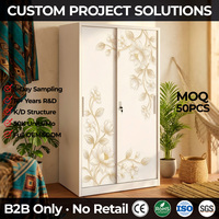 Lemari Pakaian Baja 2 Pintu Motif Bunga Modern Desain Almirah Logam Furnitur Kamar Tidur Struktur K/D Kabinet Penyimpanan Loker Baju