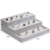 Présentoir de Luxe 24x26x9cm à 3 Niveaux en Velours et Bois pour Bijoux, Organisateur et Plateau de Rangement pour Bracelets, Joncs et Bagues