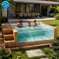 Großer blauer rechteckiger Familien-Holzcontainerpool 20ft FRP Fiberglas Aufstellpool zum Verkauf
