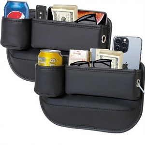 PLEW Organisateur de console et de vide-espaces de siège de voiture en cuir <span class=keywords><strong>anti</strong></span>-chute avec accès facile pour téléphone/clés, finition laquée, ajustement universel (2 pièces) - Product Image 1