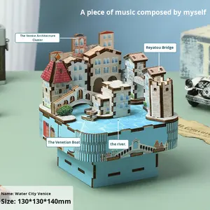 Fabricante al por mayor DIY hecho a mano montaje de madera caja de música 3D ciudad arquitectura 3D rompecabezas fantasía y ciencia ficción menos de 50 piezas - Product Image 6