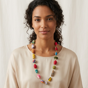 Bohemian Colorful Fabric Beaded Gold Plated Handmade Eco-Friendly Women's <b>Statement</b> <b>Necklace</b> Fashion Pendant Chain Geometric - Product Image 2