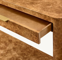 Table fabriquée à la main placages de ronces fines tables console de quincaillerie en laiton en bois massif avec tiroir
