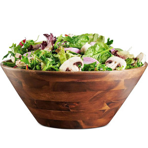 Cuenco de grano de madera de Acacia, vajilla rústica de madera dura duradera personalizable, cuenco clásico para servir ensaladas, frutero, 2 espátulas - Product Image 4