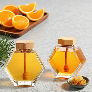 380ml lục giác chai thủy tinh với tre gỗ bìa và sắt cap gáo khuấy mật ong container lưu trữ chai - Product Image 2