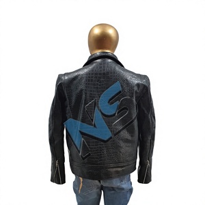 Nabtay Sports Men for Embossed Black Genuine Cowhide <b>Leather</b> Biker Motorcycle Slim Fit <b>Winter</b> <b>Jacket</b> with Rivet - Product Image 2