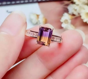 อเมทรินธรรมชาติเกรด AAA ทรงเหลี่ยมมรกต ทองคำชมพู 14K คุณภาพสูง รับรองโดยบุคคลที่สาม เครื่องประดับอัญมณีสำหรับผู้หญิง ดีไซน์หรูหรา - Product Image 5