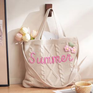 Personalized Crochet <b>Tote</b> <b>Bag</b> Custom <b>Knitted</b> Shoulder <b>Bag</b> Cable <b>Knit</b> Beach <b>Bag</b> for Women Bridesmaid Gift - Product Image 2