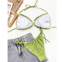 Bikinis de Verano para Niñas en Verde Aguacate con Volantes, Venta al por Mayor, Trajes de Baño Personalizados de Color Sólido para Niñas