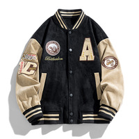 Veste universitaire en daim décontractée personnalisée OEM Broderie de style de rue américain Nouveau motif de lettre de placement de logo de printemps et d'automne sur le devant