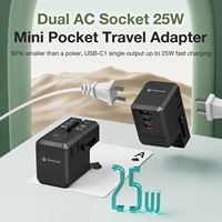 Adaptateur de voyage Wontravel 25W PD 3.0 pour ordinateur portable et appareil photo avec deux prises AC, ports Type-C, prise universelle