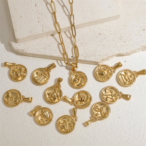 Collar con Colgante de Cadena de Eslabones de los 12 Signos del Zodiaco, Redondo, de Acero Inoxidable Chapado en Oro, Joyería Geométrica Vintage de Moda al por Mayor - Product Image 1