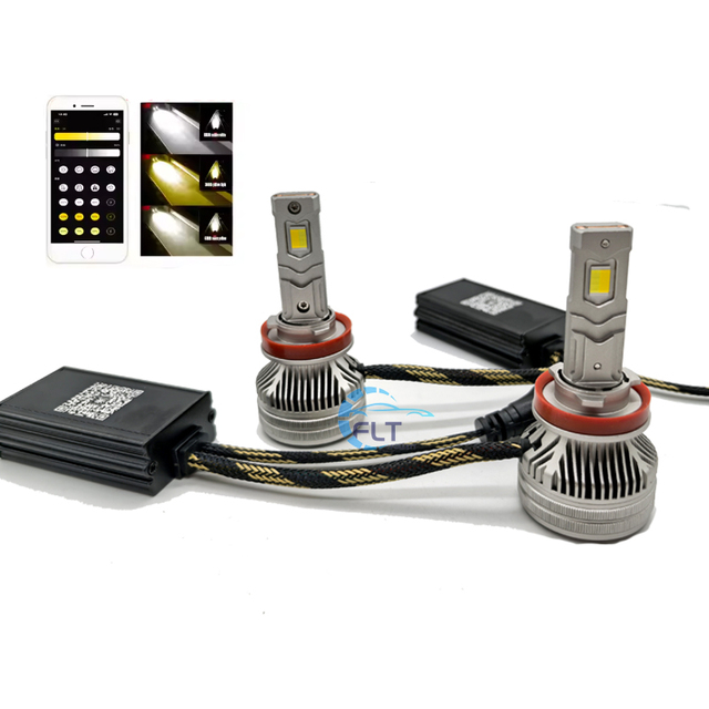 High Power Dual Color App-Controlled Multi-Modes H4 H13 H1 H7 H11 9005 9006 9012 Led Headlight Bulb for Cars 6000k Temperature
