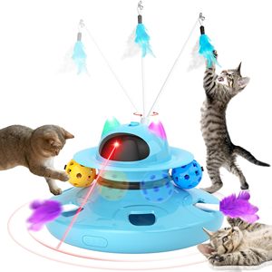 4 in 1 <b>Automatic</b> Interactive Plastic <b>Cat</b> <b>Toy</b> Rechargeable Indoor Kitten <b>Toys</b> with Feather and Track Balls - Product Image 1
