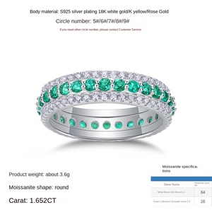 Bague en argent sterling 925 avec moissanite de laboratoire émeraude de 2 mm, double rangée, 1,2 mm, couleur D, VVS1 - Product Image 5