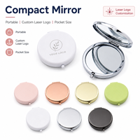 Logo personnalisé Miroir de poche en métal double face Miroir de maquillage compact rond en or avec pochette en velours (cadeau/souvenir d'événement)