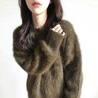Suéter de Punto para Mujer, Acrílico/Poliéster, Cuello Redondo, Manga Larga, Estándar, Cálido, Informal, Otoñal, Color Sólido, Suave al Tacto
