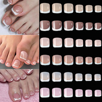 120 Pcs Kuku Palsu Pendek Model French Tip Warna Nude Pink Akrilik, Dapat Digunakan Kembali, Penutup Penuh, Ekstensi Kuku Kaki