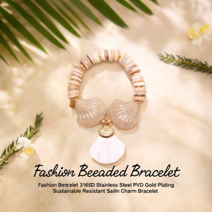 Fashion <b>Beaded</b> <b>Bracelet</b> 316L Stainless Steel PVD <b>Gold</b> Plating Sustainable Resistant Shell Charm <b>Bracelet</b> - Product Image 3