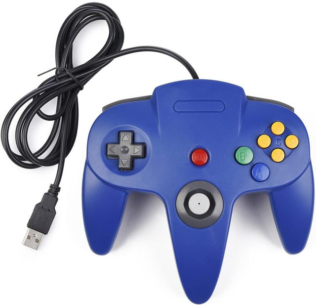 Retro Solid Blue Wired USB Controller Plastic Gamepad Joypad for Nintendo 64 N64 Gamecube-PC Mac Joystick Games