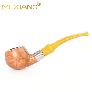 MUXIANG Wooden Tobacco Pipe Bent Type 9mm Filter Yellow Curved Handle Men's Smoking Accessory - Product Image 1