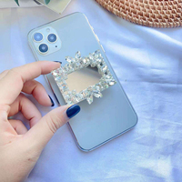 Support de téléphone portable réglable en forme de dessin animé, en matériau PC, avec strass en cristal et diamants, pour bureau et table