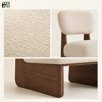 Fauteuil lounge en bouclette crème de style mid-century avec base en bois pour salon, chambre, hôtel, vente en gros directe d'usine