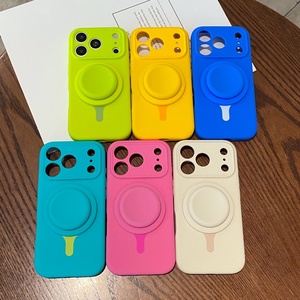 Fashion Color Blocking Liquid Silicone Magnetic <b>Phone</b> Case for iPhone 17 16 Pro Max With Telescopic Stand Shockproof Cover - Product Image 2