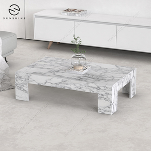 Table basse moderne en marbre, design minimaliste, meubles de salon, dessus en pierre blanche décorative, forme rectangulaire - Product Image 3