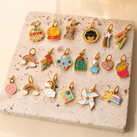 Pendentifs Breloques Alphabet Initiales en Résine Motif Dessin Animé Mignon, Acier Inoxydable, Émail Animal, Zircon, Plaqué Or 18K, Unisexe
