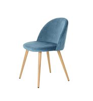 Cuisine moderne romantique salon chaises de salle à manger rembourrées siège coussin en velours bleu clair avec pieds en métal finition bois