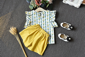 Vêtements pour enfants en gros de Chine, ensemble pour filles à manches volantées imprimé ananas - Product Image 6