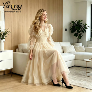 <span class=keywords><strong>Abito</strong></span> Elegante su Misura in <span class=keywords><strong>Organza</strong></span> di Seta a Maniche Lunghe, Traspirante e Confortevole per l'Estate, Servizio OEM - Product Image 2