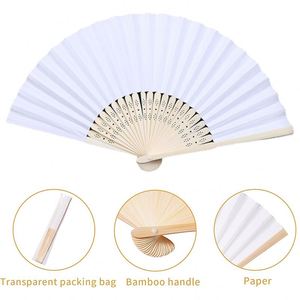 Éventails pliants en bambou personnalisés avec logo imprimé, éventails en bois blancs pliables pour mariage, vente en gros - Product Image 3