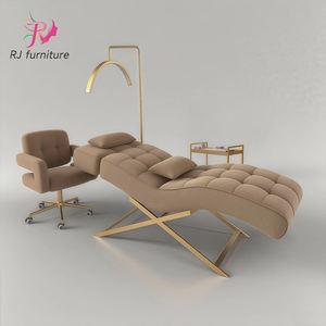 Cama para Pestañas con Base Metálica Dorada en Forma de Cruz y Cabecera Ajustable, Ideal para Tratamientos Faciales y Clínicas de Spa - Product Image 2