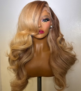 Perruques en cheveux humains brésiliens blonds <span class=keywords><strong>613</strong></span> Honey Brown, ondulées, transparentes, double densité, qualité 12A, vente en gros - Product Image 1