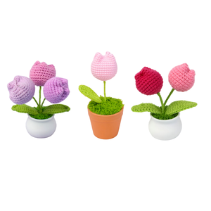 Popular graduación individual/<span class=keywords><strong>doble</strong></span>/triple cabeza ganchillo flor lana hilo simulación pequeño tulipán planta en maceta hogar Oficina Escritorio - Product Image 1