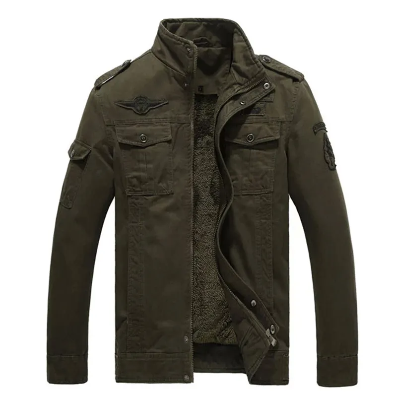 New Design Men's Winter Thick Fleece Army Green Tactical Jacket 4XL Plus Size Bomber Fleece Jacket Parka Coat