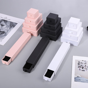 Boîte à bijoux en carton avec logo personnalisé, boîte à dessin pour collier, emballage avec tiroir coulissant, boîte en papier avec mousse noire pour l'emballage de bijoux - Product Image 3