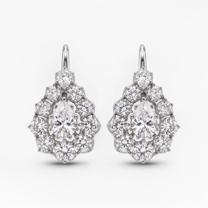 Boucles d'oreilles pendantes en argent sterling 925 plaqué or 18 carats avec halo de zircon cubique taille poire - Product Image 3