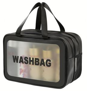 Women's Large Capacity Storage PVC Toiletry Bag Set Three Semi- PU Frosted Bath Swimming Cosmetic Bags <b>Cases</b> - Product Image 1