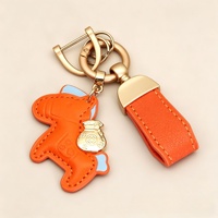 Porte-clés en cuir PU Cheval Porte-Bonheur avec Breloque Sac d'Argent Métallique, Mascotte de Prospérité Auspicieuse, Anneau de Clés de Voiture, Pendentif de Sac pour Femme, Cadeau