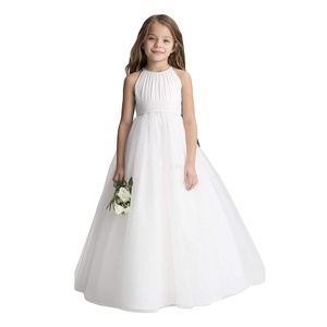 Summer OEM Service Classic senza maniche Condole Belt abiti in Chiffon <span class=keywords><strong>damigella</strong></span> d'onore per bambini ragazze abito da festa di nozze bianco - Product Image 1